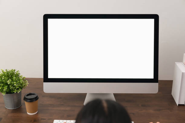 istock Business woman hand using computer and type on the keyboard. Mockup screen of advertisement. 1288550729