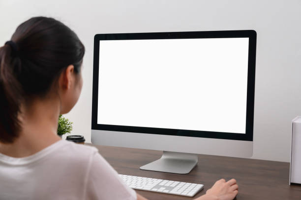 istock Business woman hand using computer and type on the keyboard. Mockup screen of advertisement. 1288550752