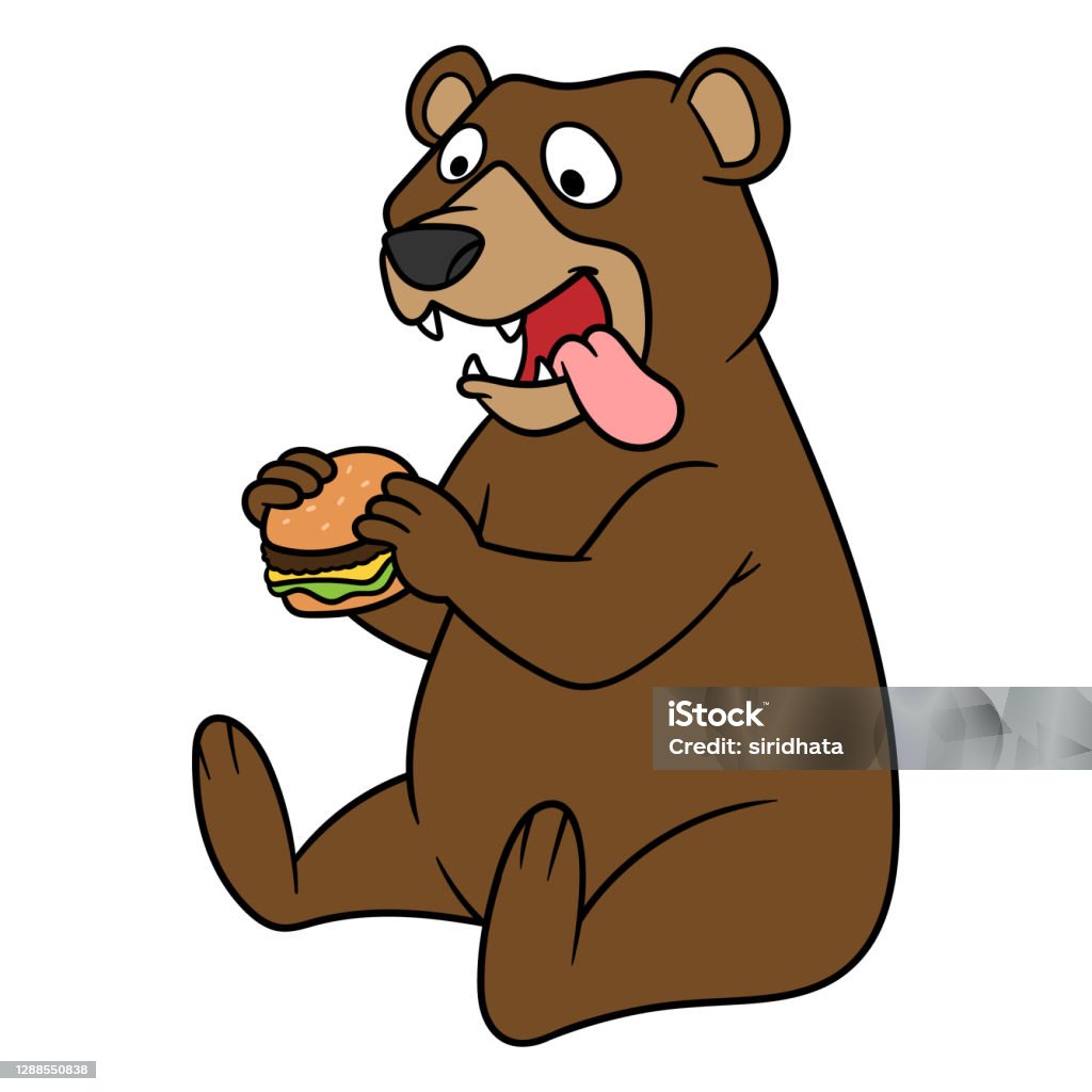 Cartoon Bear Eating Cheeseburger Illustration Stock Illustration - Download  Image Now - Bear, Picnic, Hungry - iStock