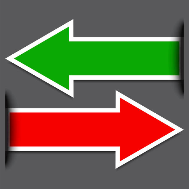赤と緑の反対の矢印。対立シンボル。穴から出てくる矢。ストック画像。eps 10. - two dimensional shape点のイラスト素材／クリップアート素材／マンガ素材／アイコン素材