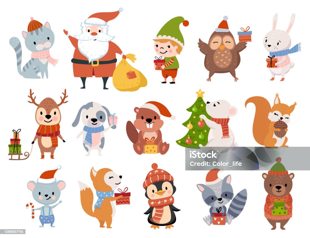 Cute Christmas Animals Stock Illustration - Download Image Now - Christmas,  Fictional Character, Cute - iStock