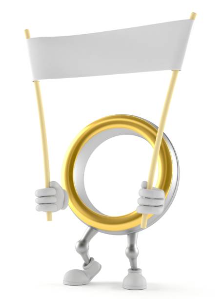 istock Wedding ring character holding blank banner 1288560368