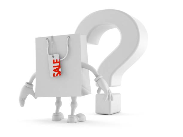 istock Shopping bag character looking at question mark symbol 1288560563