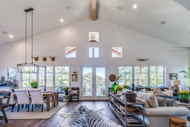 istock Vaulted ceiling covering great room, dining room and kitchen 1288564322