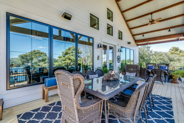 istock Beautiful back deck with vaulted roof and ceiling fan 1288564328