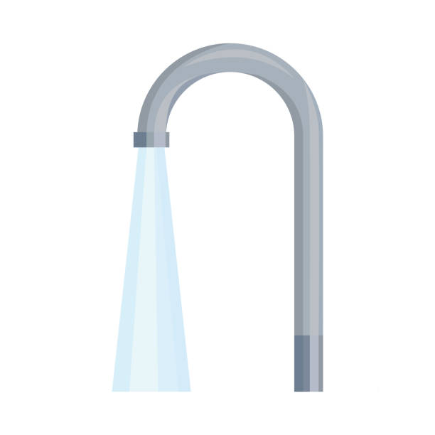 Tap with running water. The tap from which the water pipe flows. Providing housing with water from Central water supply sources. Tap with running water. The tap from which the water pipe flows. Providing housing with water from Central water supply sources. Vector illustration isolated on a white background for design and web."n Faucet stock illustrations