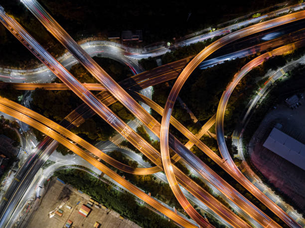 istock Aerial view of a road intersection in Shenzhen at night 1288566577