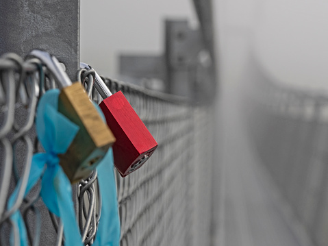 Love locks on the suspension bridge