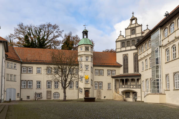 Gifhorn, Germany - nov 29th 2020: Gifhorn medieval castle has been restored for modern use. Currently castle works as city administration building, venue for private events and a restaurant.