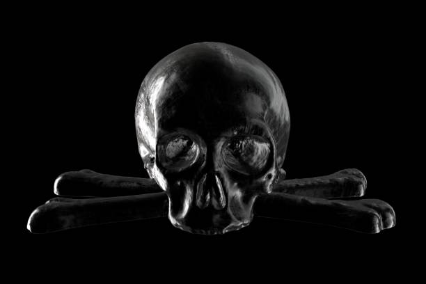 istock 3D render of Black Skull on black background. 1288574402