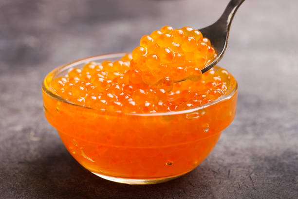 istock Glass bowl with red chum salmon caviar 1288575324