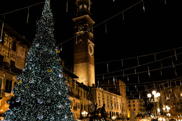 Christmas tree in Verona, Italy stock photo