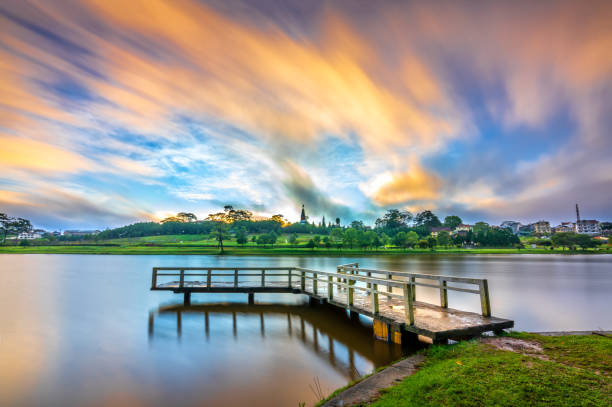 istock Dawn on love bridge overlooking the lake 1288580333