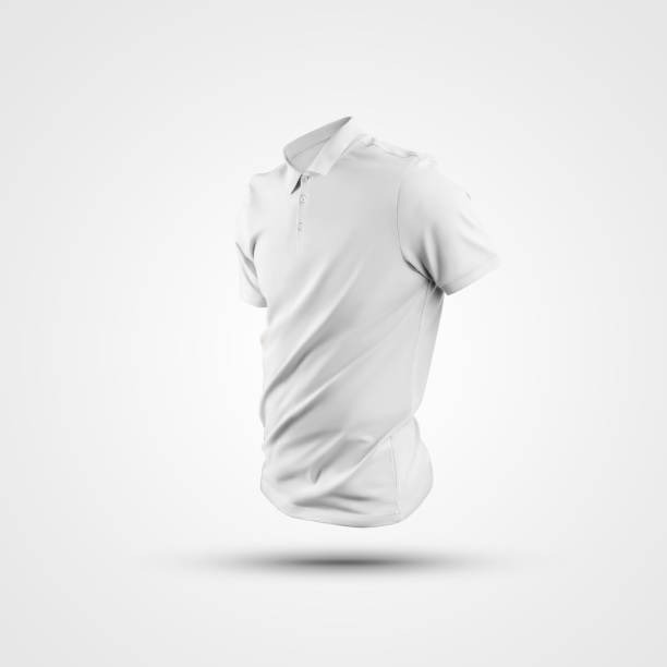 istock Mockup of white stylish polo 3D rendering, front, side view, isolated on background, for advertising in an online store. 1288582654
