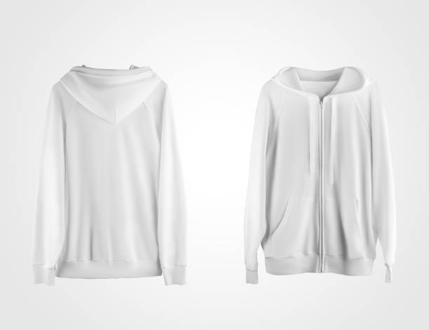 istock Mockup white hoodie with zipper, drawstring hoodie, front, back view, isolated on background. 1288582834