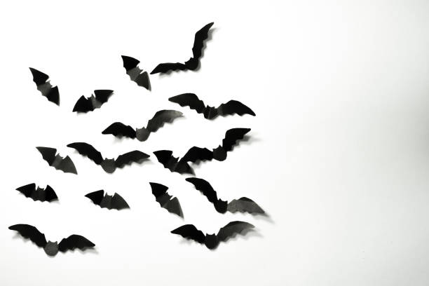 istock Halloween paper decorations concept. Black paper bats on a white background. Halloween concept. 1288584921