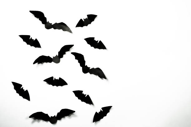 istock Halloween paper decorations concept. Black paper bats on a white background. Halloween concept. 1288585000