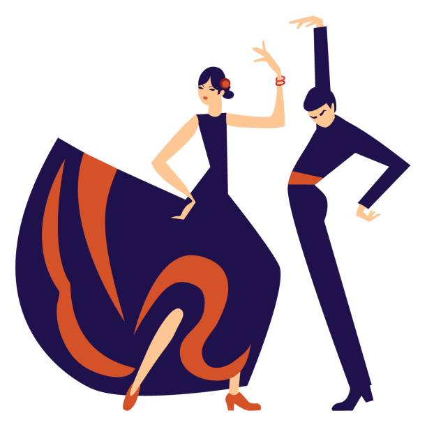 ilustrações de stock, clip art, desenhos animados e ícones de woman and man dancing flamenco vector illustration - computer graphic image women national landmark