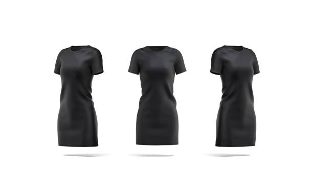 istock Blank black cloth dress mockup, front and side view 1288586220