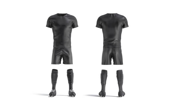 istock Blank black soccer uniform mockup, front and back view 1288586279