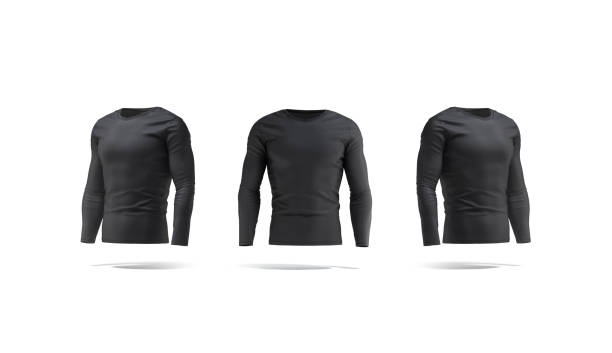 istock Blank black longsleeve t-shirt mock up, front and side view 1288586527