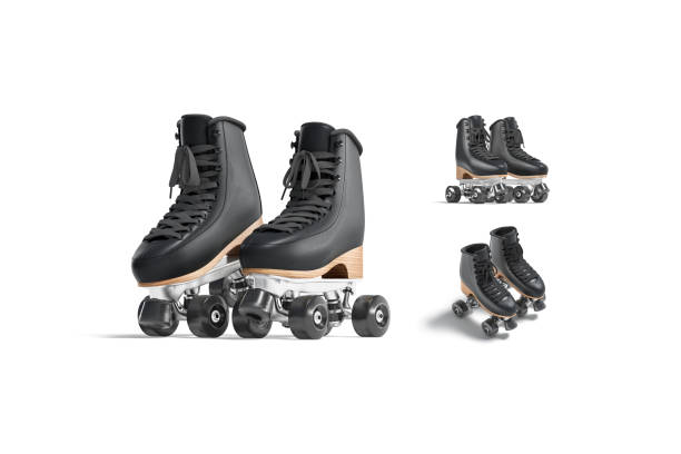 istock Blank black roller skates with wheels mockup pair, different views 1288587426