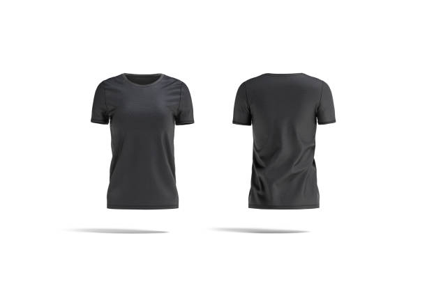 istock Blank black women t-shirt mockup, front and back view 1288587611