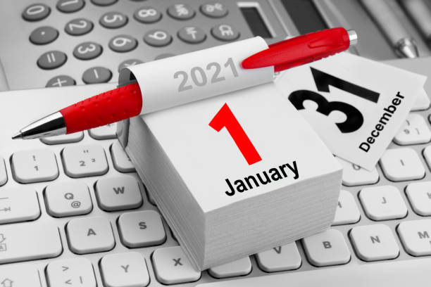 istock Working place and calendar 2021 January 1 1288589416