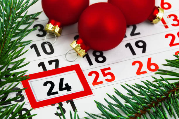 christmas time calendar and with branch and decoration - skiurlaub imagens e fotografias de stock