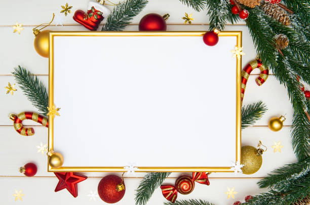 istock Top View Christmas Composition Mockup decorated of Festive Elements 1288591405