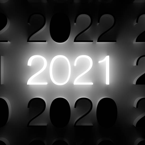 istock Luminous 2021 number on wall. New Year concept 1288591986