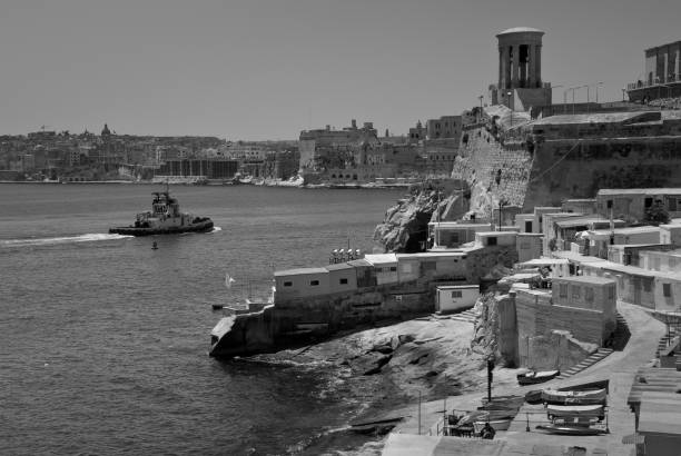The harbour of Valletta in black and white. Republic of Malta, June 2007