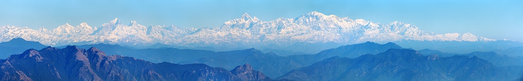 Himalaya, panoramic view of Indian Himalayas, great Himalayan range, Uttarakhand India, view from Mussoorie road, mount Nanda Devi