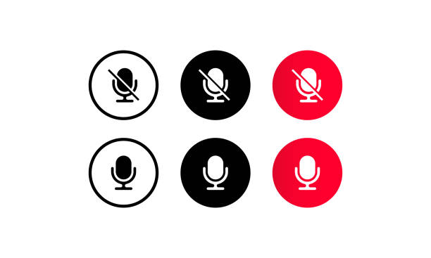 набор значков микрофона. аудиозапись голоса на немом символе. основные значки для видеоконференции, веб-чата и видеочата. векторная иллюст� - skype sign apps computer icon stock illustrations