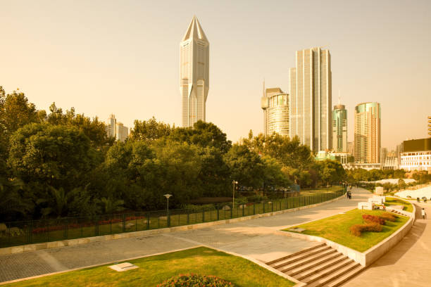 paesaggio urbano di shanghai in cina - peoples park foto e immagini stock