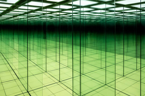 Abstract image of glass labyrinth. Transparent glass maze attraction. Abstract image of glass labyrinth. Transparent glass maze attraction. looking in mirror stock pictures, royalty-free photos & images