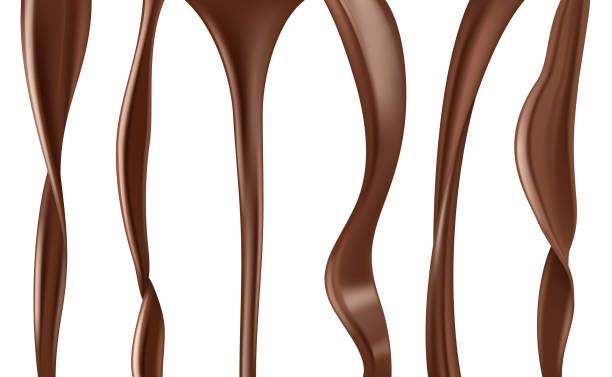 ilustraciones, imágenes clip art, dibujos animados e iconos de stock de flujo de chocolate líquido. fluido deliciosa salsa o vector de chocolate negro imágenes realistas - chocolate cocoa hot chocolate backgrounds