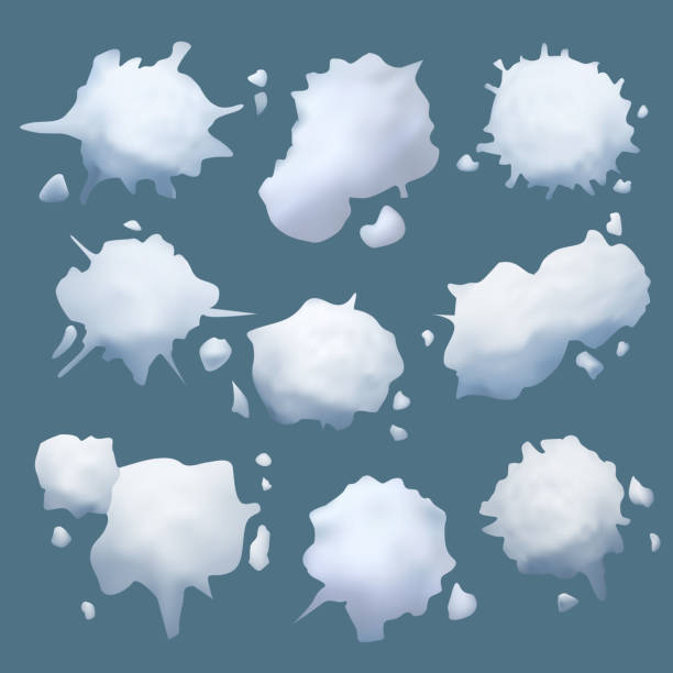 Snowball realistic. Fight funny game with round frozen snowballs slush vector pictures set Snowball realistic. Fight funny game with round frozen snowballs slush vector pictures set. Illustration ball snowy, winter season effect snow ball snowball stock illustrations