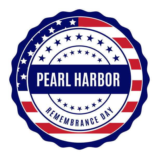 ilustraciones, imágenes clip art, dibujos animados e iconos de stock de etiqueta del día del recuerdo de pearl harbor. vector - pearl harbor