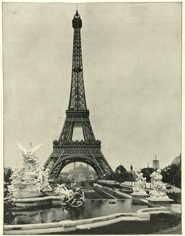 Antique photograph of The Eiffel Tower, Paris, France, 19th Century