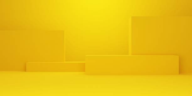 istock 3d rendering of empty yellow gold abstract minimal concept background geometric shape. Scene for advertising, cosmetic, showroom, banner, fashion, technology, business. Illustration. Product display 1288605263