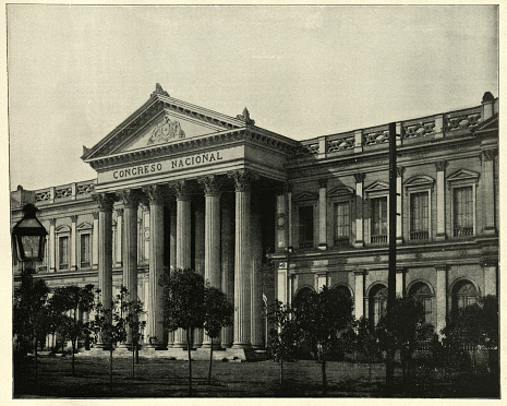 Antique photograph of the National Congress, Santiago, Chile, 19th Century