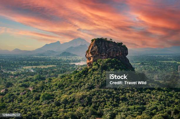 Spectacular View Of The Lion Rock Surrounded By Green Rich Vegetation Picture Taken From Pidurangala Rock In Sigiriya Sri Lanka Stock Photo - Download Image Now