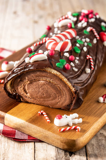 istock Chocolate yule log christmas cake 1288613387
