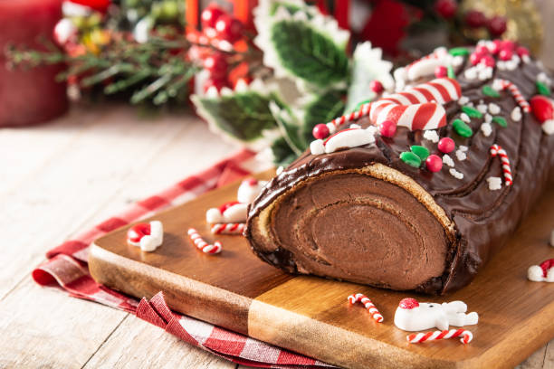 istock Chocolate yule log christmas cake 1288613495