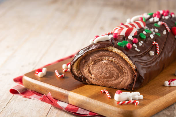 istock Chocolate yule log christmas cake 1288613534