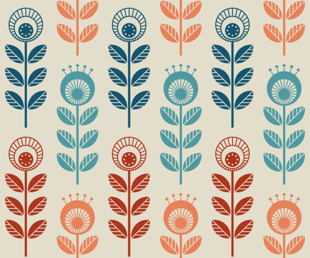 ilustrações de stock, clip art, desenhos animados e ícones de scandinavian folk style flowers, seamless vector pattern - scandic