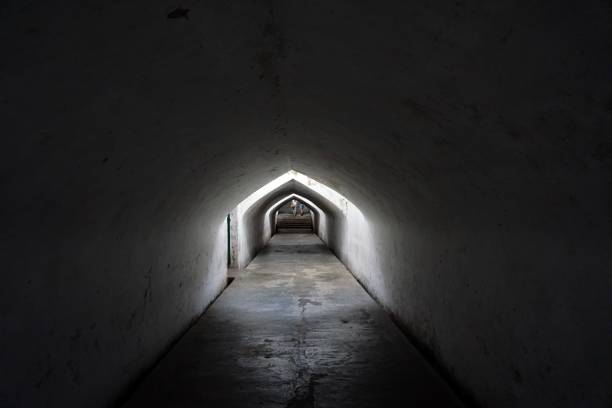 Yogyakarta, Indonesia - August 27, 2019. The Gumantung well is an underground tunnel that is part of the Taman Sari Water Palace