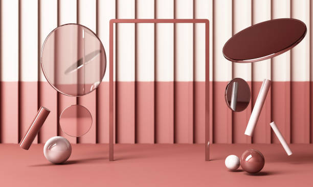 istock Pink Lattice wall background with geometric shape podium for product. 3D Rendering 1288621488