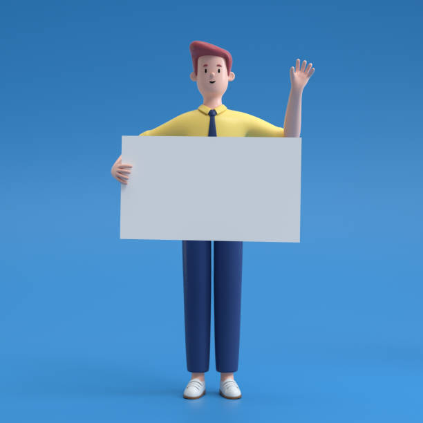 istock Cartoon characters holding an empty white placard 1288623122